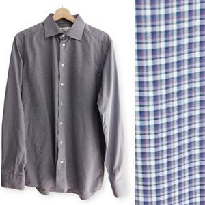 Eton Contemporary Fit Plaid Button Up Dress Shirt 16 36 Arm